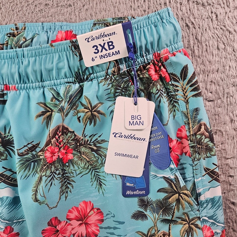 NWT Caribbean Swim Shorts Trunks Men's 3XB Lined Tropical Floral Island Palm Sea